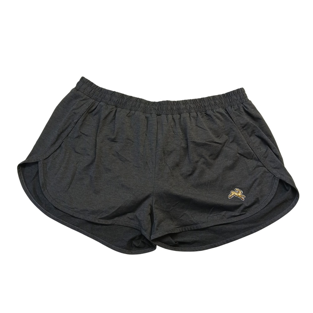 Tracksmith Twilight Running Shorts Wms Sm Charcoal Gray Heather Gold Hare Logo